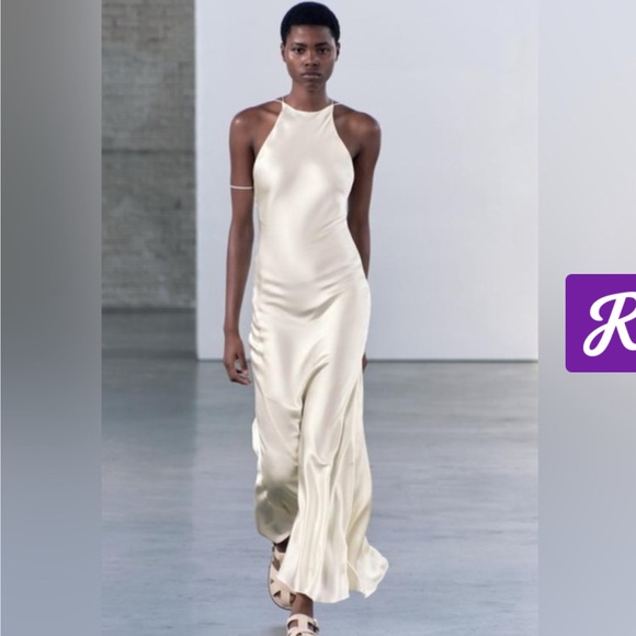 Zara 100% SILK HALTER DRESS - Picture 3 of 17